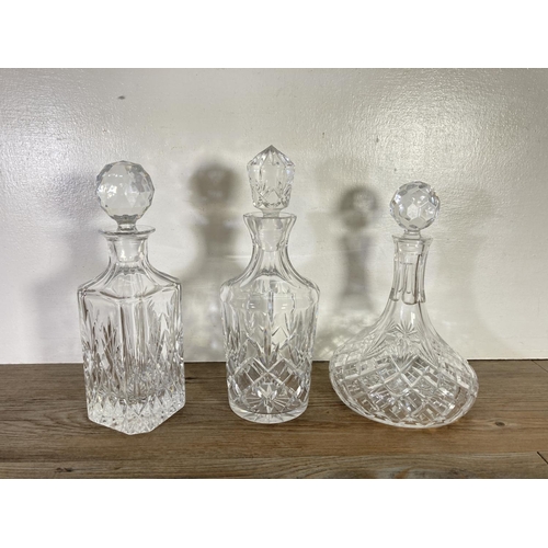 74 - Three vintage cut glass decanters to include Royal Doulton etc.