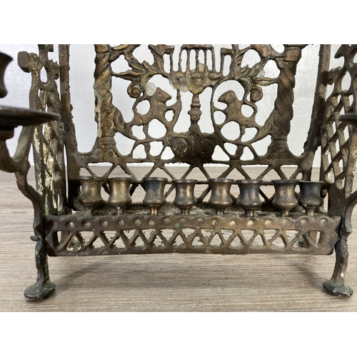 82 - An 18th century style brass menorah - approx. 23cm high x 24cm wide x 14cm deep