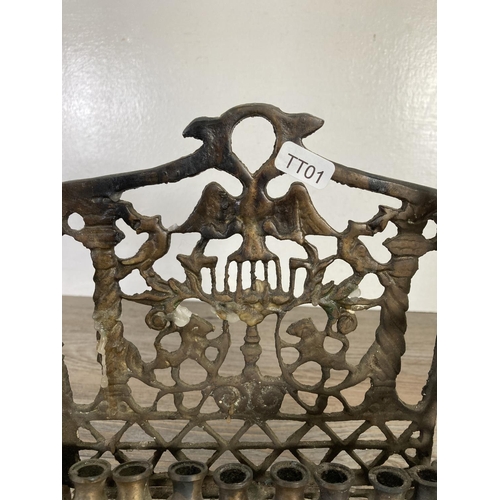 82 - An 18th century style brass menorah - approx. 23cm high x 24cm wide x 14cm deep