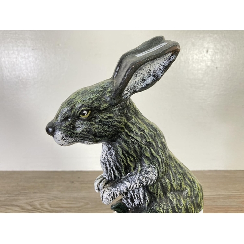 98 - A Victorian style painted cast iron novelty hare doorstop - approx. 29cm high