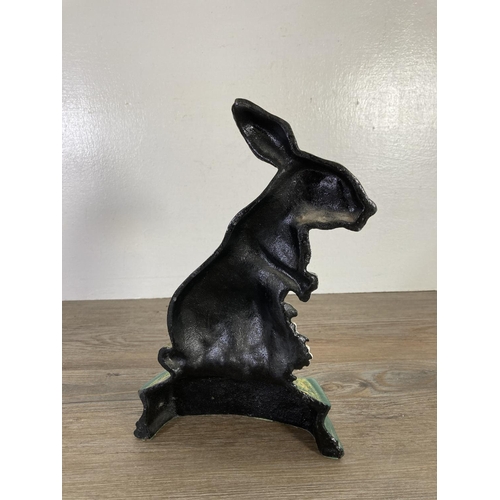 98 - A Victorian style painted cast iron novelty hare doorstop - approx. 29cm high