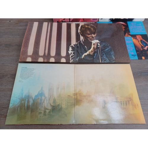 Six David Bowie LP vinyl records to include Stage, Diamond Dogs, Hunky