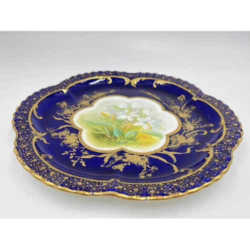 25 - A 19th century Adderley & Co hand painted cobalt blue and gilded plate signed A. Wagg - approx. 22.5... 
