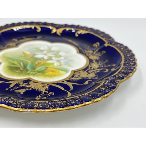 25 - A 19th century Adderley & Co hand painted cobalt blue and gilded plate signed A. Wagg - approx. 22.5... 