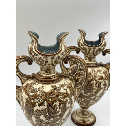 28 - A pair of 19th century Gerbing & Stephan Majolica vases, ref no. 4355 - approx. 26cm high