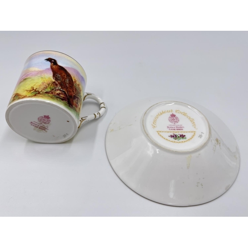 9 - Three pieces of Royal Worcester china, Connoisseur collection James Stinton Game Birds cabinet cup a... 