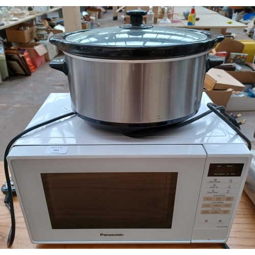 Two items, one Panasonic NNE27JWM 800W microwave and one Lakeland slow