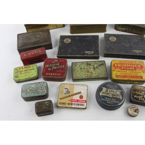 184 - A collection of vintage advertising tins to include Old Spice, Dr Thompson etc.