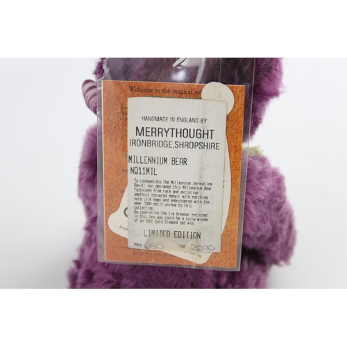 87 - A Merrythought Millennium purple mohair teddy bear in original box