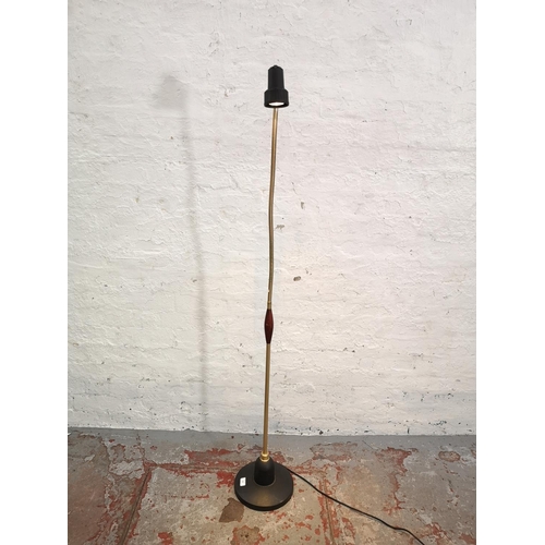 258 - An Alex Light brass and mahogany goose neck floor lamp