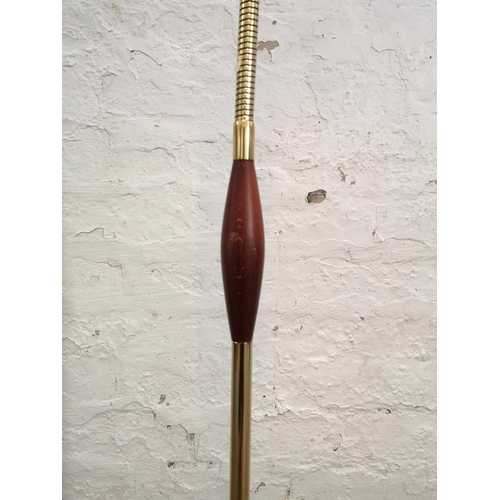 258 - An Alex Light brass and mahogany goose neck floor lamp