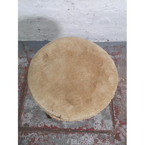 263 - A Victorian mahogany and beige upholstered adjustable stool - approx. 60cm high