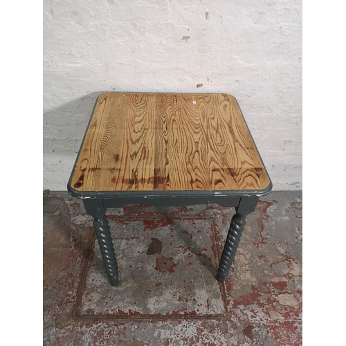 269 - An oak and grey painted square dining table on barley twist supports - approx. 77cm high x 68cm²