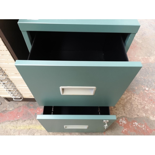 299 - A modern green metal two drawer office filing cabinet