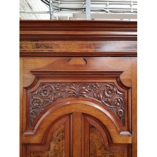 321 - An Edwardian Johnson & Appleyards Ltd burr walnut and mahogany triple wardrobe - approx. 224cm high ... 