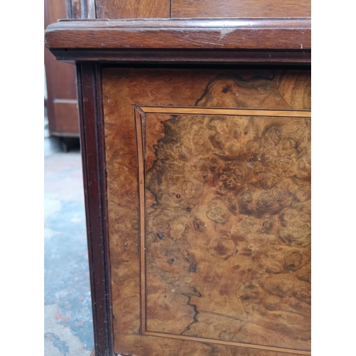 321 - An Edwardian Johnson & Appleyards Ltd burr walnut and mahogany triple wardrobe - approx. 224cm high ... 