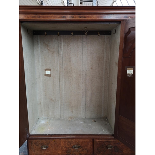 321 - An Edwardian Johnson & Appleyards Ltd burr walnut and mahogany triple wardrobe - approx. 224cm high ... 