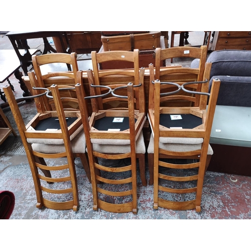 326 - A Baker Bedford mango wood flagstone inlaid dining table and six chairs - approx. 78.5cm high 160cm ... 