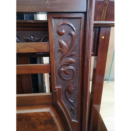 341 - An Edwardian burr walnut and mahogany double bed headboard and footboard