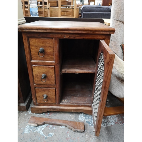 351 - An Indian sheesham wood cabinet with three drawers and single cupboard door