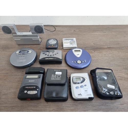 459 - A collection of Sony items to include MZ-R700PC minidisc Walkman, cased MZ-R2 portable minidisc reco... 