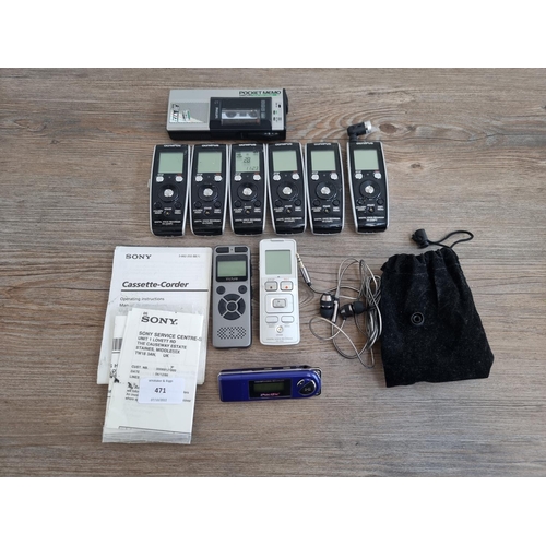 471 - A collection of voice recorders to include Victure V6 8gb, Olympus etc.