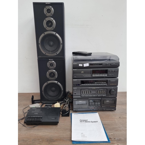 478 - Two Sony items, one three piece stereo hi-fi system comprising PS-LX40P two speed turntable, CDP-M26... 