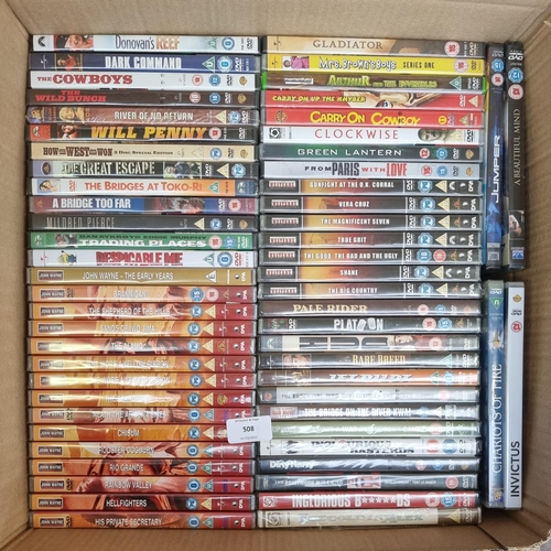 508 - A box containing a collection of sealed DVDs - see images for titles