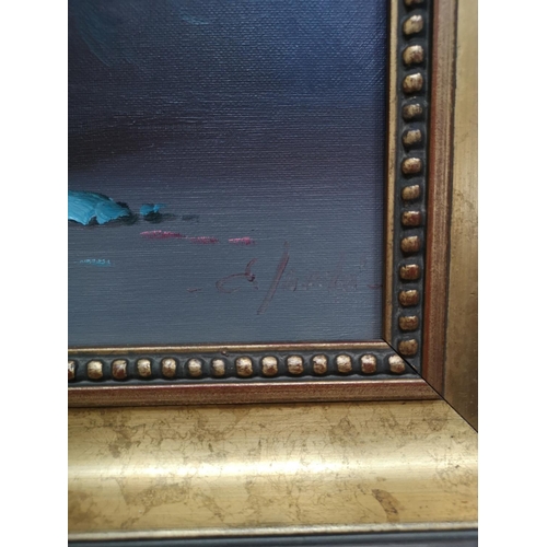 404 - A gilt framed oil on canvas of a floral still life scene signed lower right - approx. 60cm high x 51... 