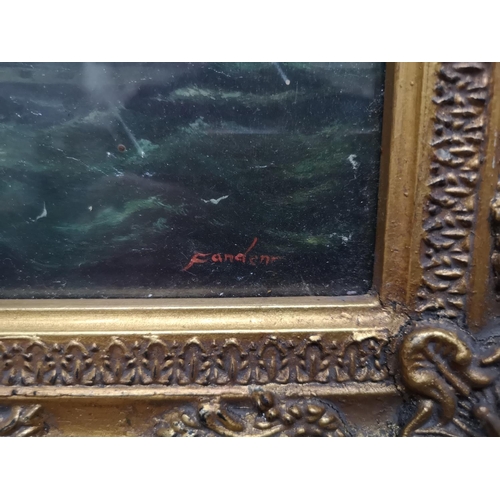 405 - A gilt framed textured print of a sailing ship signed lower right Fandenr - approx. 35cm wide x 30cm... 