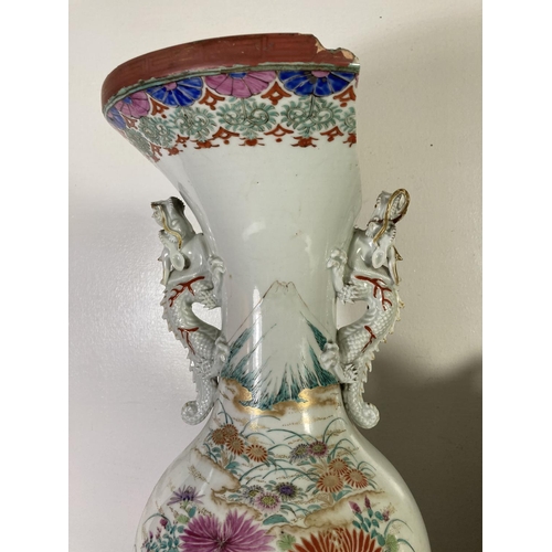 30 - Three Japanese porcelain vases, two with dragon design and one other - largest approx. 53cm high