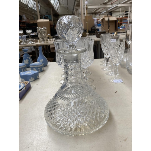 33 - Ten pieces of crystal glassware, two decanters, four 19cm glasses and four 18cm glasses