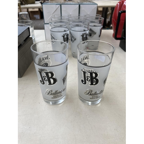 38 - Sixteen pieces of advertising glassware, six boxed Guinness Rugby glasses and ten 12cm spirit glasse... 