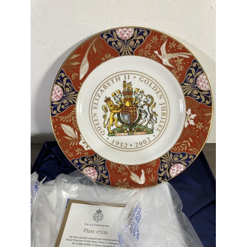 42 - A boxed Royal Worcester limited edition no. 877/1000 Queen Elizabeth II Golden Jubilee plate - appro... 