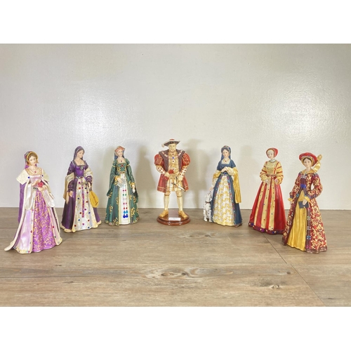 52 - Seven boxed Regency Fine Arts Henry VIII and his wives figurines