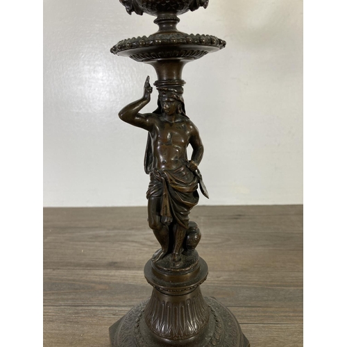 177 - A pair of 19th century Elkington Mason & Co. bronze twin branch candelabras - approx. 37cm high