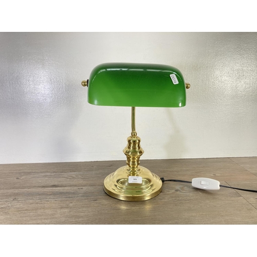 183 - A brass and green glass banker's style desk lamp