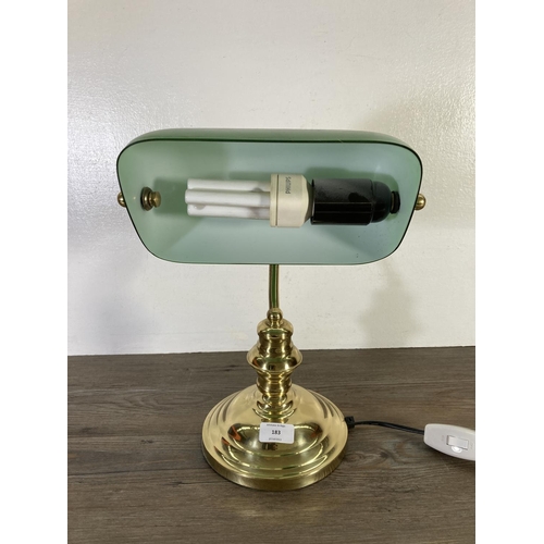 183 - A brass and green glass banker's style desk lamp