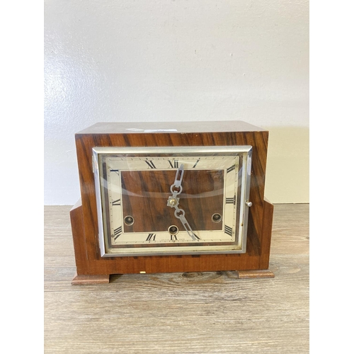 191 - A 1930s Perivale walnut cased chiming mantle clock - approx. 19cm high x 26cm wide x 13cm deep