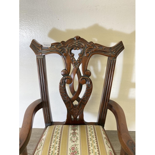 224 - A Chippendale style mahogany child's armchair with Regency striped upholstery - approx. 49cm high x ... 