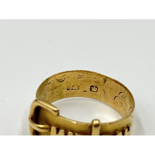 1126 - Two gold rings, one Mizpah - approx. gross weight 3.38 grams and one 15ct gold garnet trilogy ring -... 