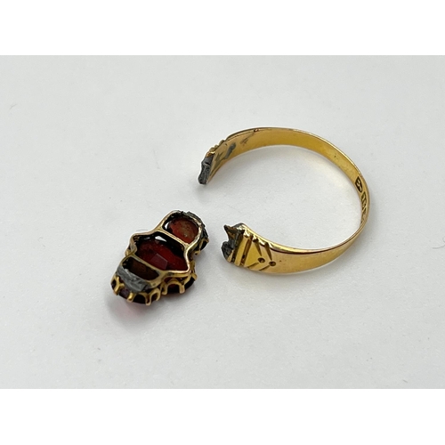 1126 - Two gold rings, one Mizpah - approx. gross weight 3.38 grams and one 15ct gold garnet trilogy ring -... 