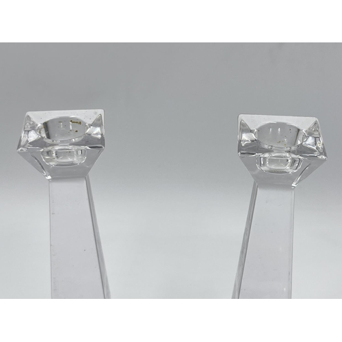 1 - A pair of Edinburgh International crystal glass 23cm candlesticks