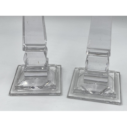 1 - A pair of Edinburgh International crystal glass 23cm candlesticks