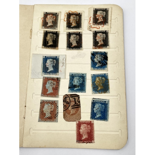 1300 - A stamp stock book containing stamps to include six penny blacks, five two pence blues etc.