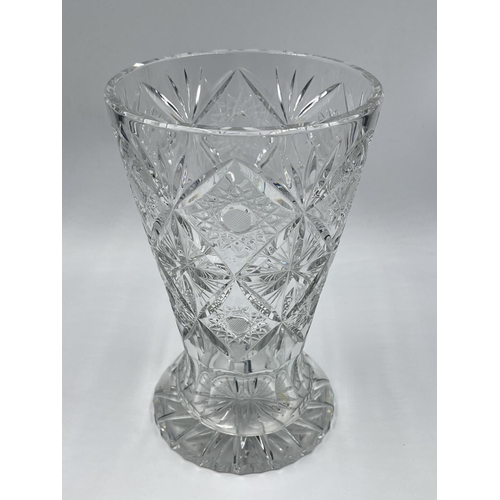 3 - A cut glass trumpet vase - approx. 23cm high