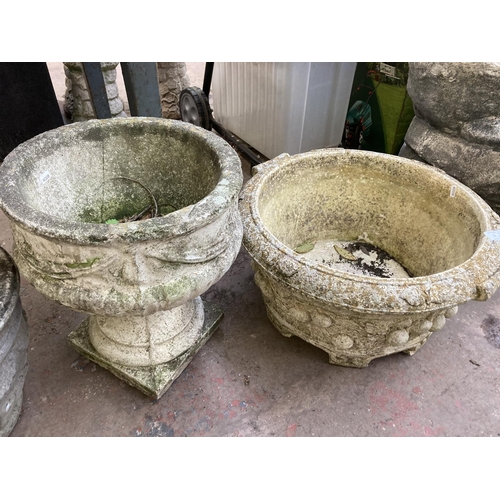 721 - Two cast stone garden planters - tallest approx. 43cm high