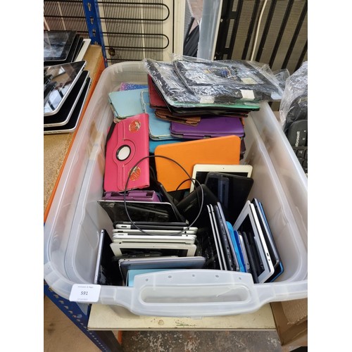 591 - A box containing a large quantity of tablet cases and tablets for spares or repair