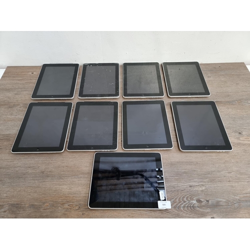 589 - Nine Apple iPad tablets, six A1219 and three A1337