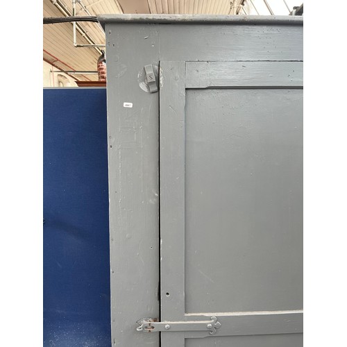 298A - A vintage grey painted pine single door school cabinet - approx. 176cm high x 110cm wide x 37cm deep